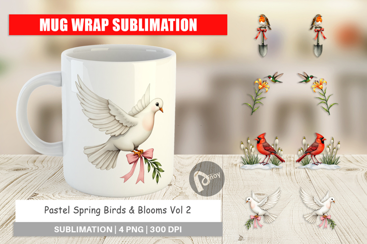 Pastel Spring Birds & Blooms Mug Wrap