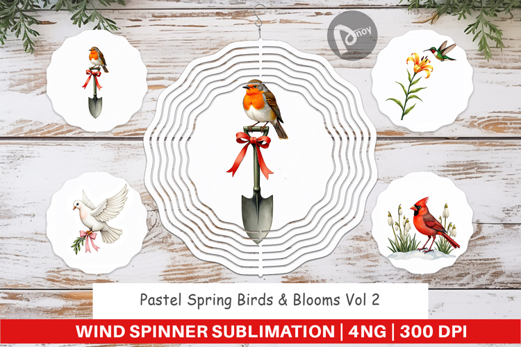 Pastel Spring Birds Wind Spinner