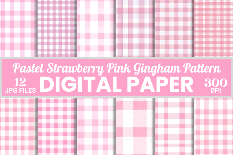 Pastel Strawberry Pink Gingham Digital Paper Pack