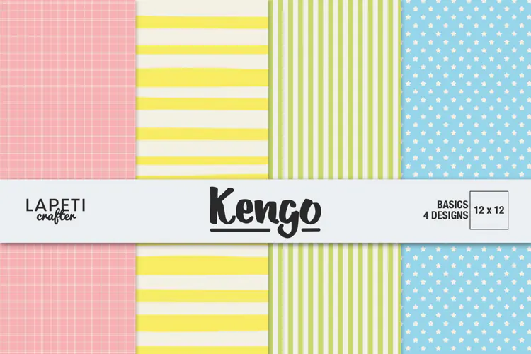 Pastel Striped Digital Paper with Plaid and Star Patterns