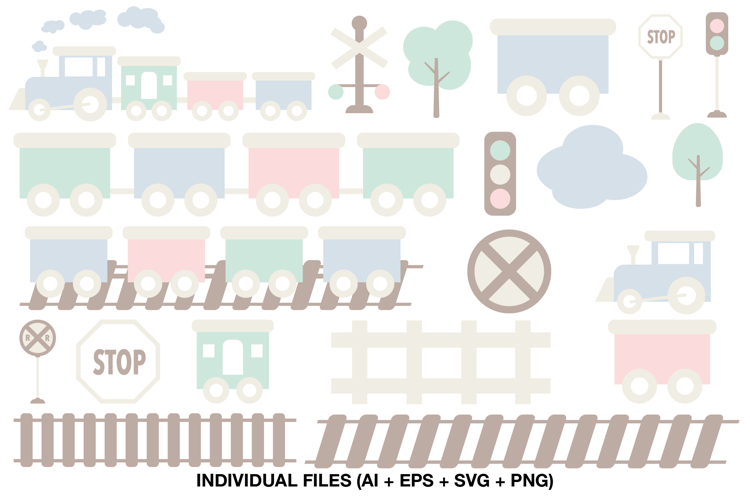 Pastel Train Nursery Clipart Collection