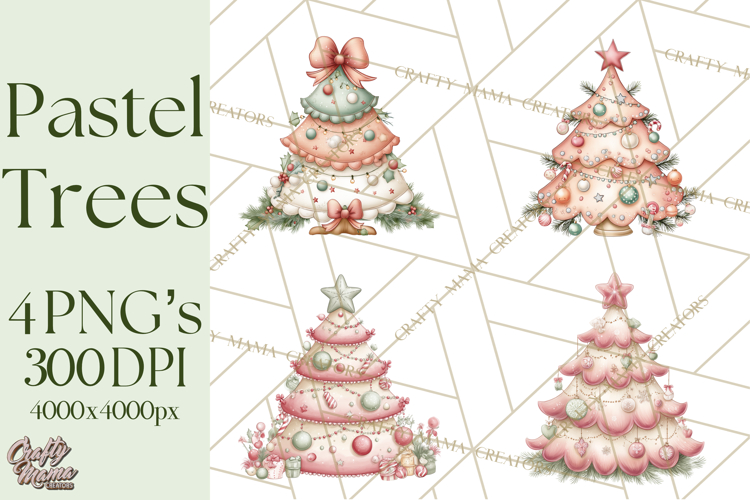 Pastel Christmas Tree Clipart PNG, Pink And Mint Christmas