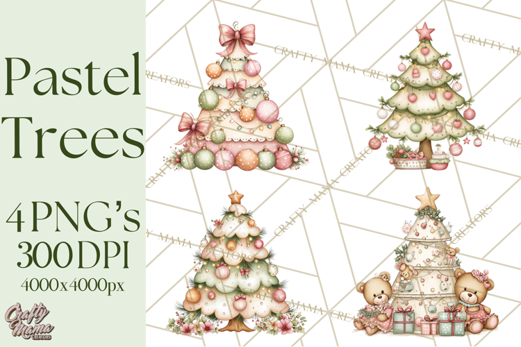 Pastel Christmas Tree Clipart PNG, Pink And Mint Christmas