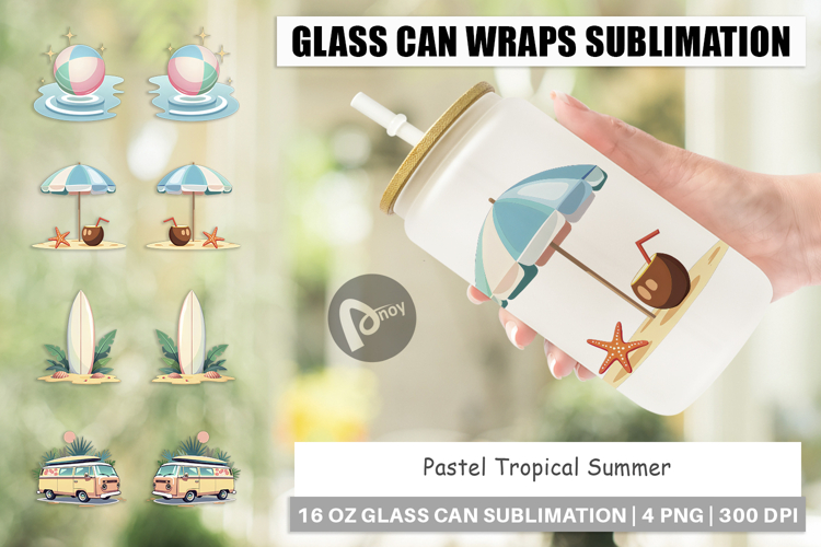 Glass Can Pastel Tropical Summer