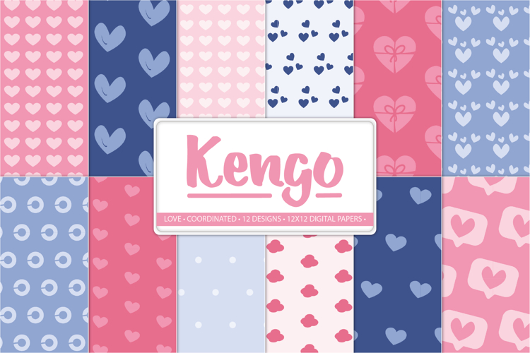 Valentine Digital Papers, Pink Blue Heart Patterns 12x12