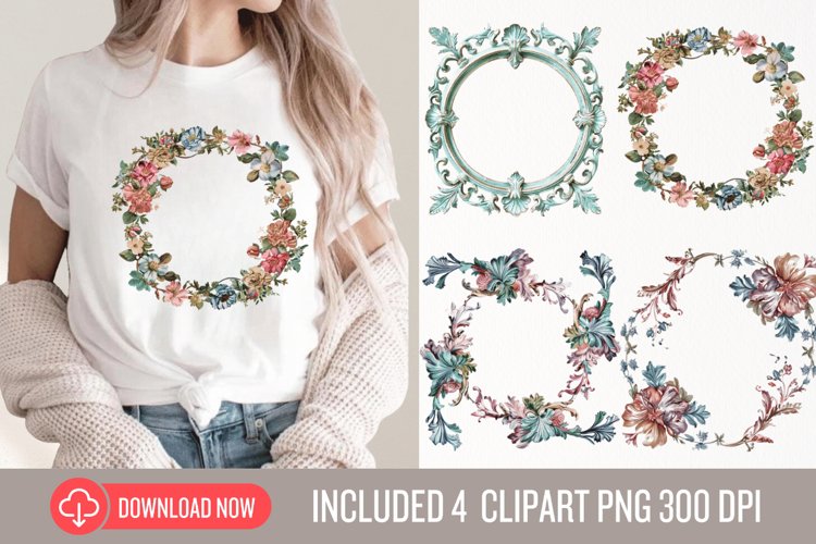 Pastel Vintage Frame Clipart example image 1