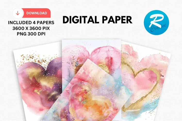 Pastel Watercolor Heart Digital Paper, Pastel Background