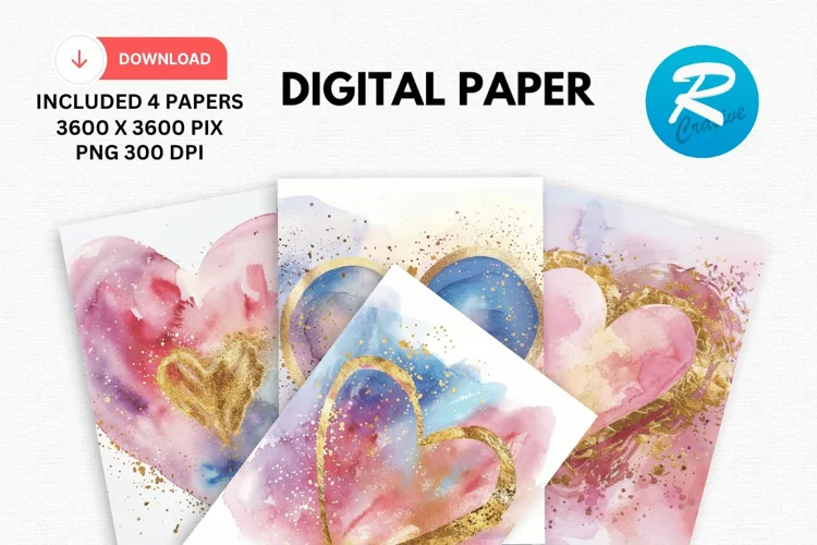 Pastel Watercolor Heart Digital Paper, Pastel Background