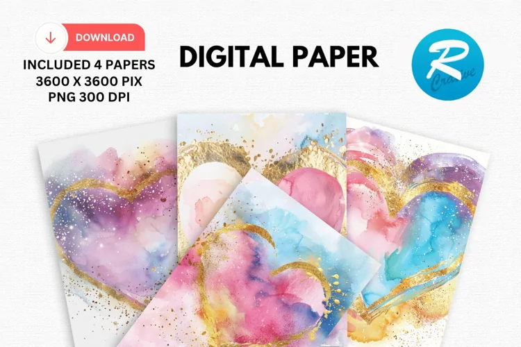 Pastel Watercolor Heart Digital Paper, Pastel Background