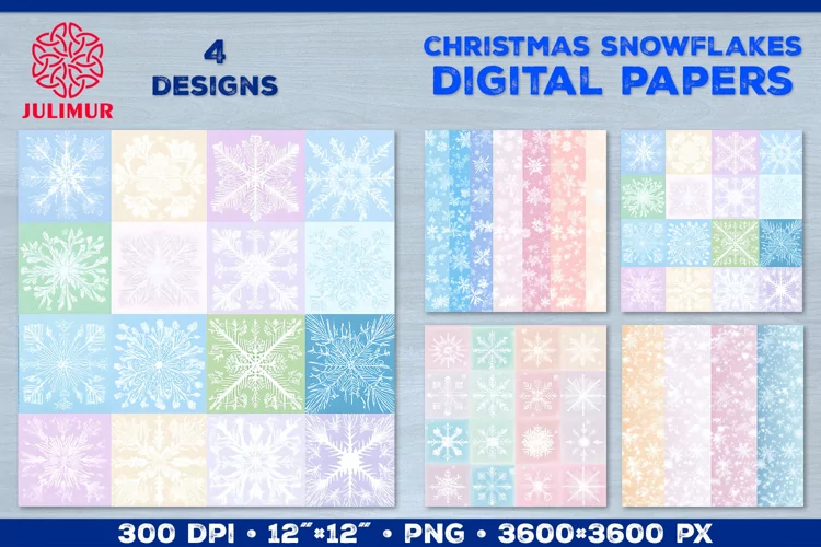 Pastel Watercolor Snowflake Digital Paper. Christmas Paper