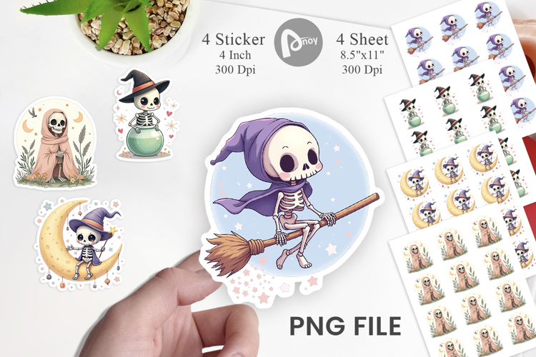 Pastel Witch Skeleton Sticker