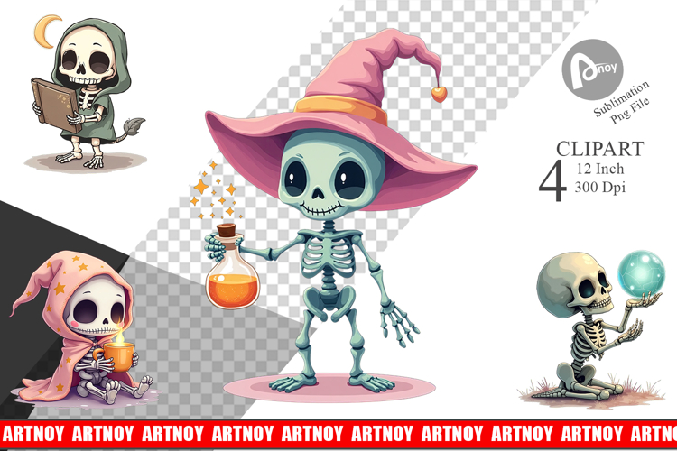 Pastel Witch Skeleton Clipart