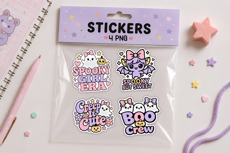 Pastel Goth Halloween Stickers Printable PNG