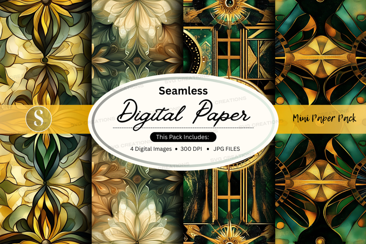 Seamless digital paper - art deco floral pattern
