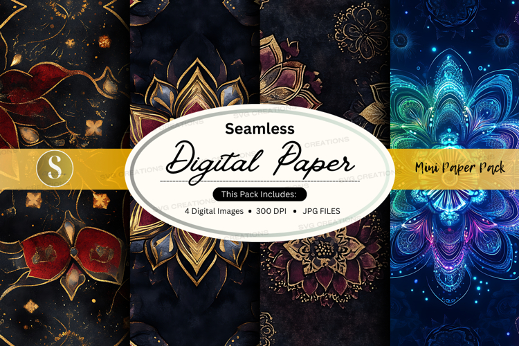 Seamless mandala digital paper pack