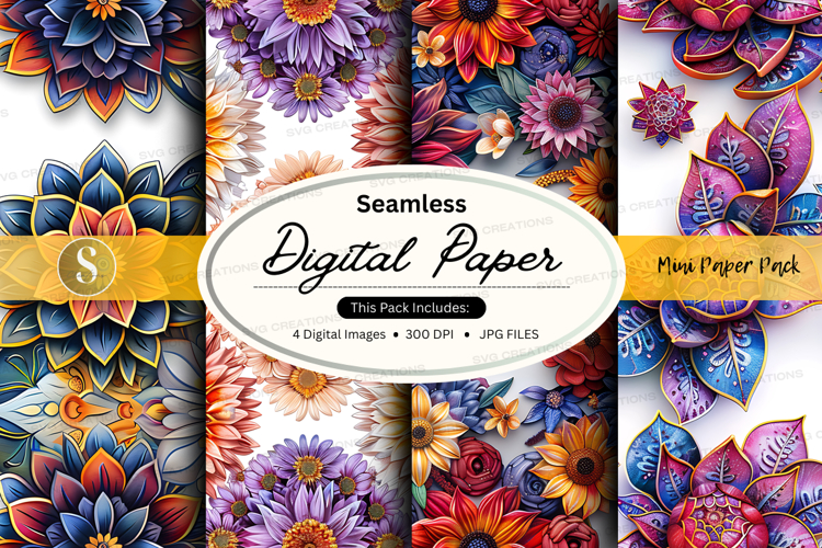 Seamless digital paper with floral patterns