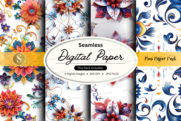 Seamless floral pattern digital paper pack