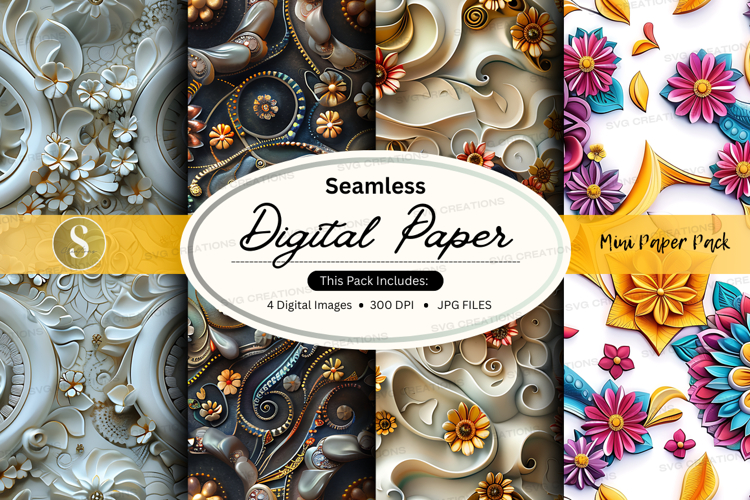 Seamless digital paper - floral and ornate pattern pack