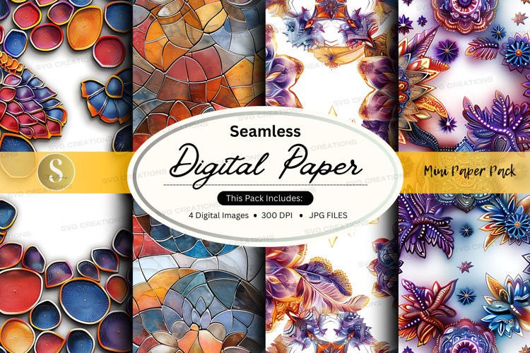 Seamless digital paper pack - floral and geometric patterns