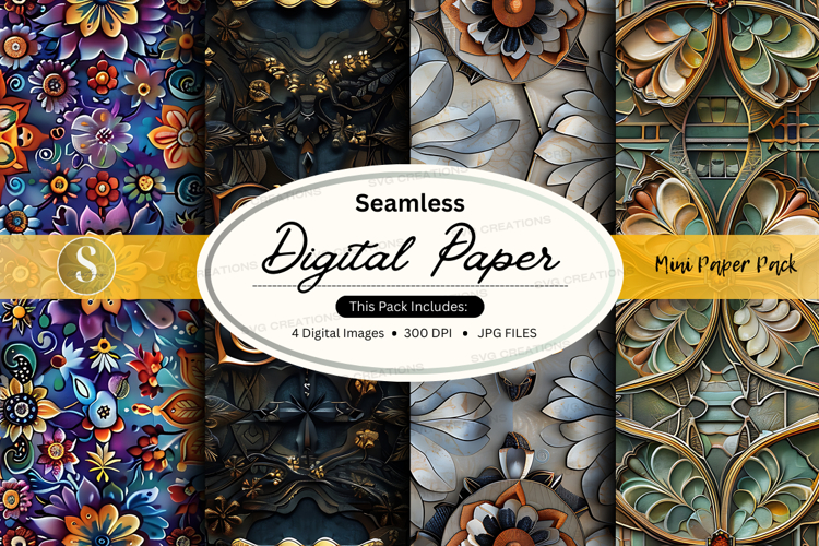 Seamless digital paper pack - floral and ornate designs