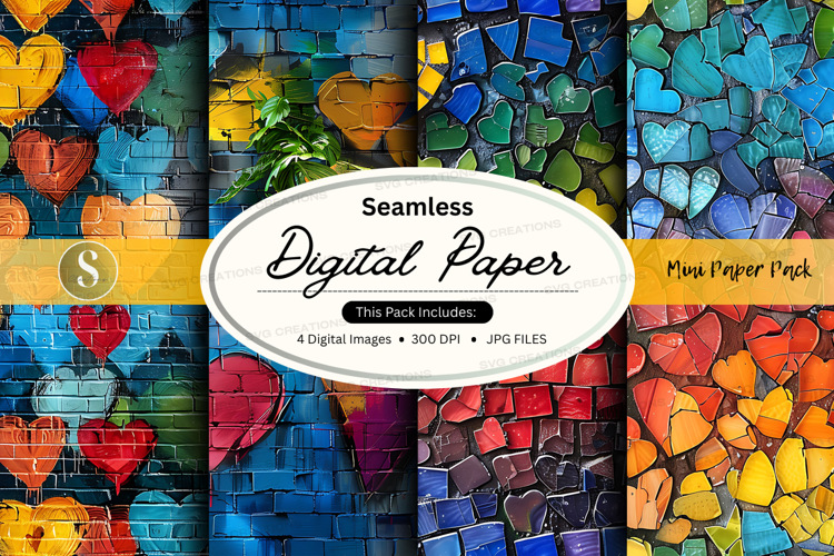 Seamless digital paper with hearts and butterflies