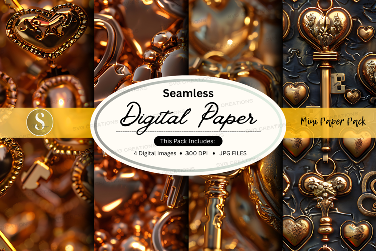 Seamless digital paper - vintage key and heart pattern