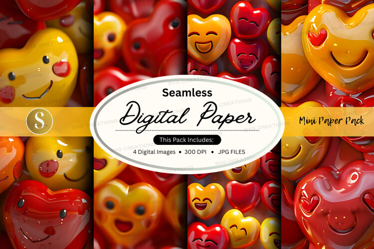 Seamless digital paper with emoji hearts example image 1