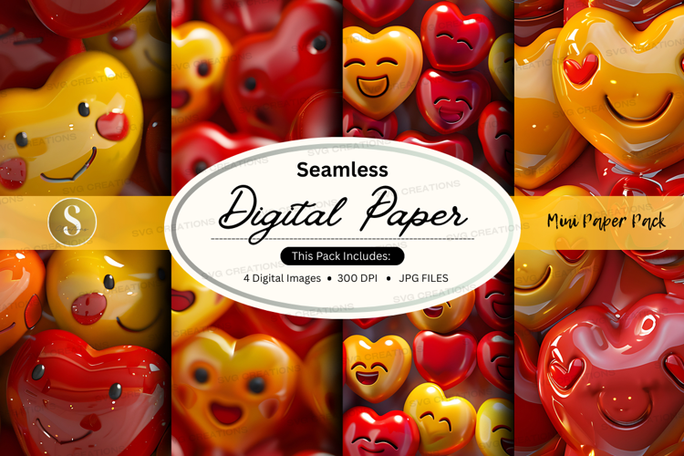 Seamless digital paper with emoji hearts