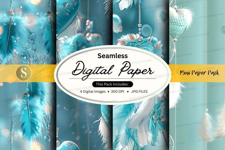 Seamless digital paper - mint feather pack