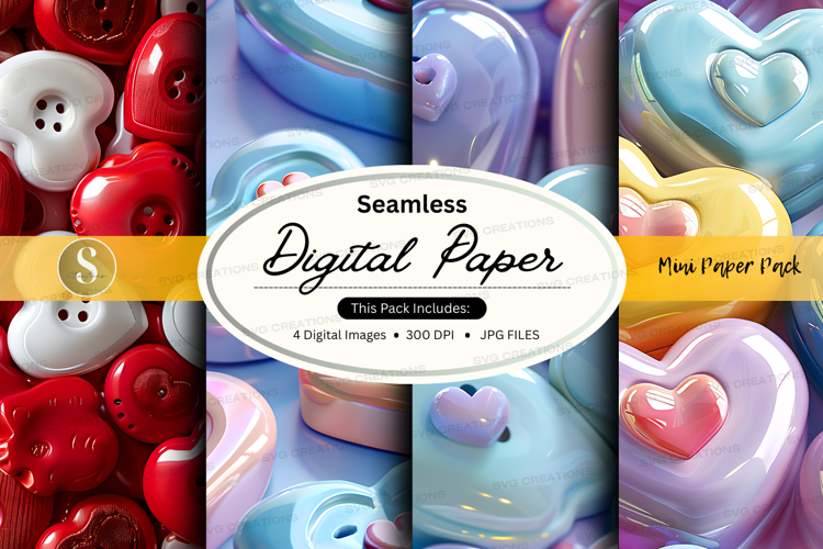 Seamless digital paper - heart and button pattern