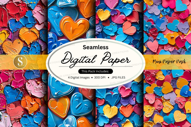 Seamless digital paper with multi-colored hearts