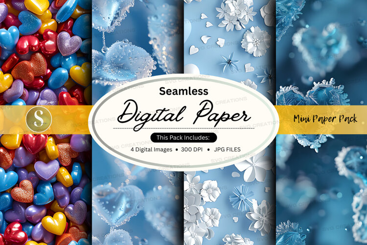 Seamless digital paper - winter hearts pattern example image 1