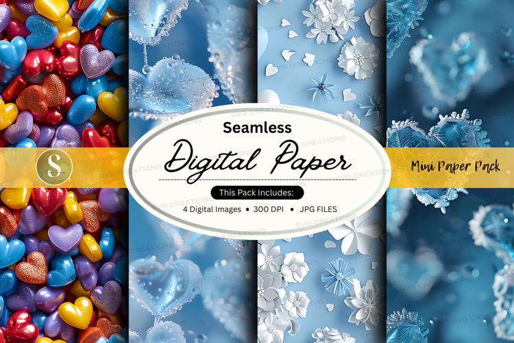 Seamless digital paper - winter hearts pattern