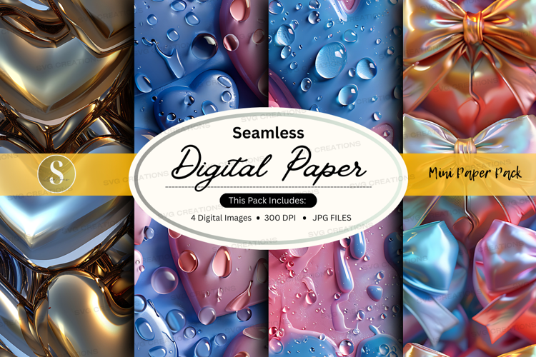 Seamless digital paper with metallic foil and water droplets