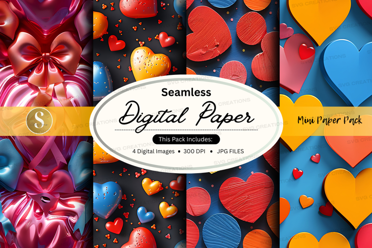 Seamless digital paper with hearts and bows