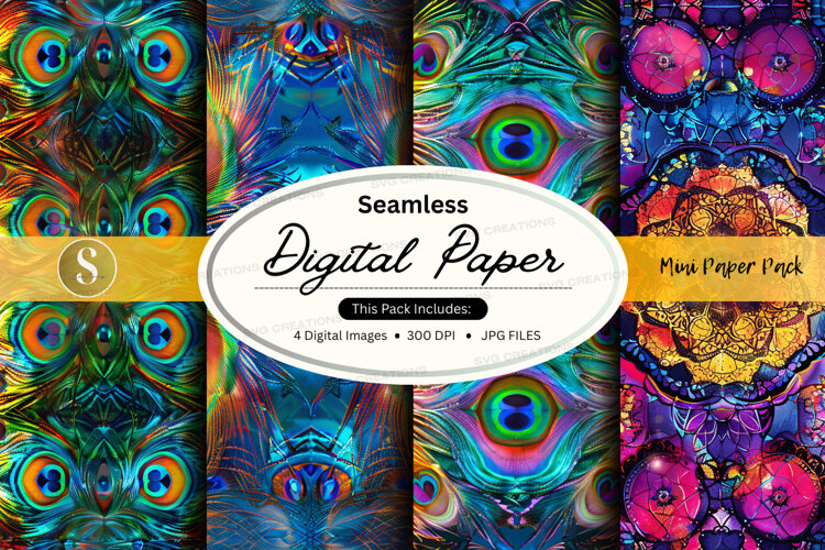 Seamless digital paper - mardi gras peacock feathers pattern example image 1