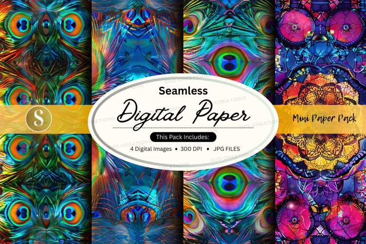 Seamless digital paper - mardi gras peacock feathers pattern