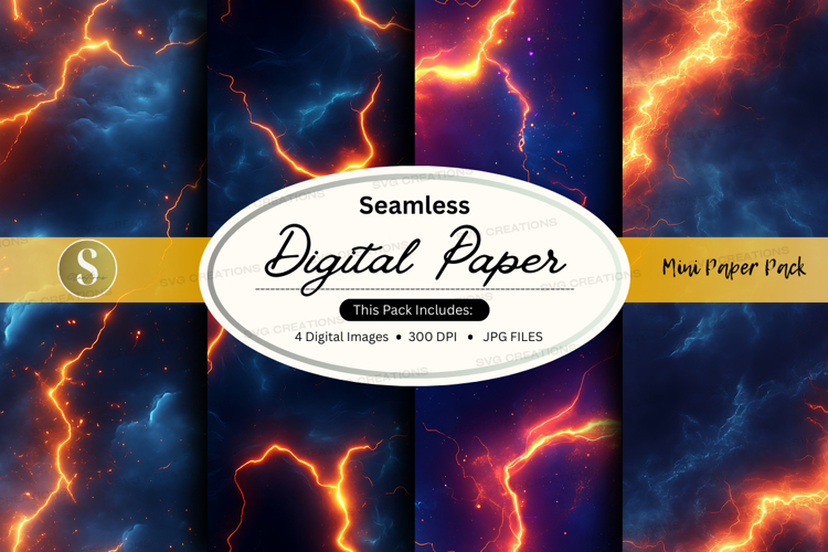 Seamless digital paper - lightning and clouds pattern