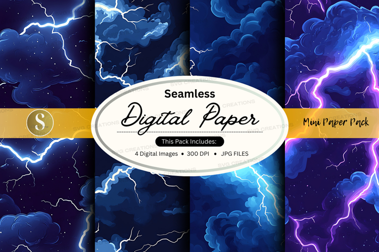 Seamless digital paper with lightning and clouds