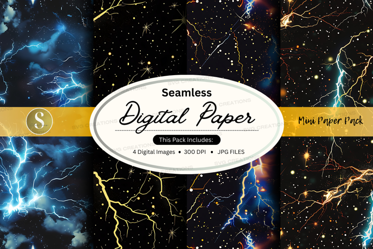 Seamless digital paper - lightning and stars pattern