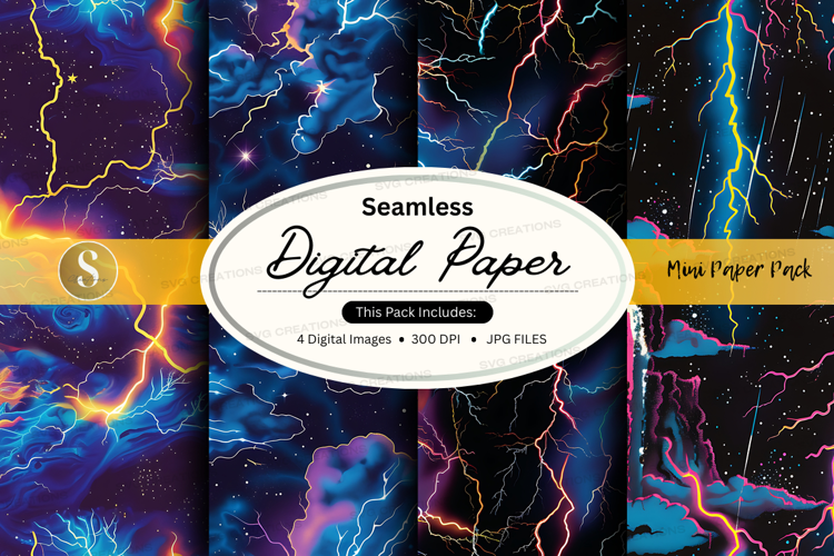Seamless digital paper - space and lightning theme