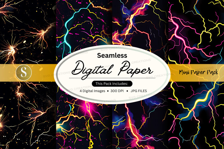 Seamless digital paper with neon lightning pattern example image 1