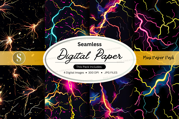 Seamless digital paper with neon lightning pattern
