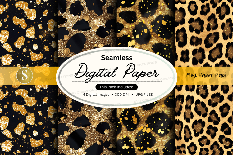Seamless digital paper - leopard print with gold glitter