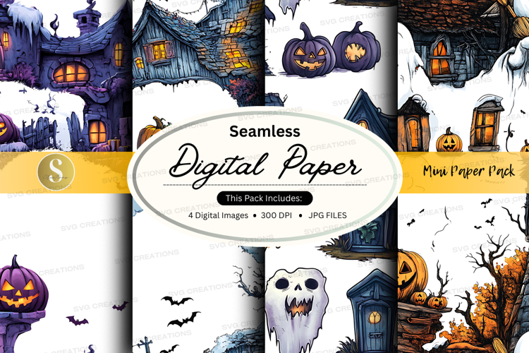 Halloween-themed seamless digital paper pack