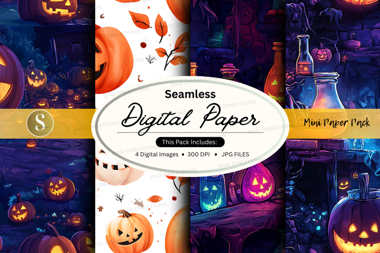 Halloween-themed seamless digital paper pack
