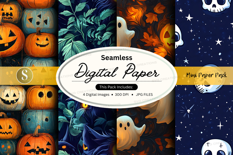 Halloween-themed seamless digital paper pack