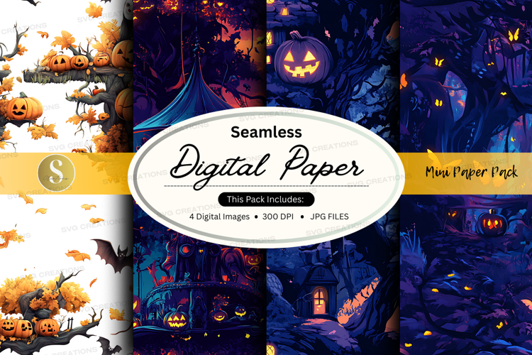 Halloween-themed seamless digital paper pack