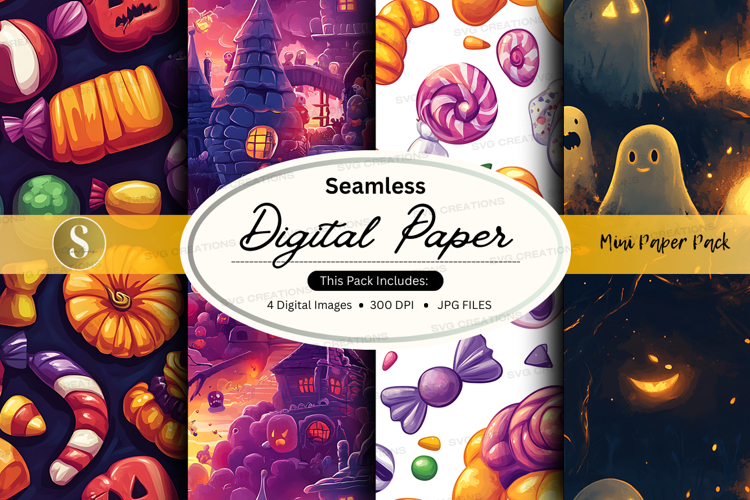 Halloween-themed seamless digital paper pack