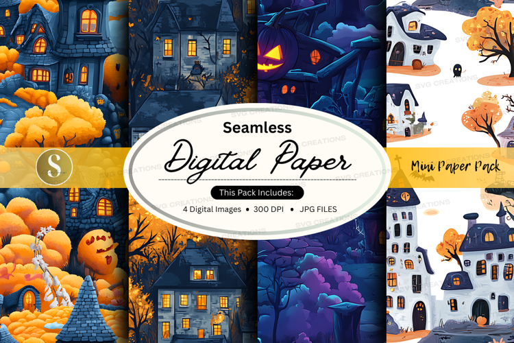 Halloween-themed seamless digital paper pack